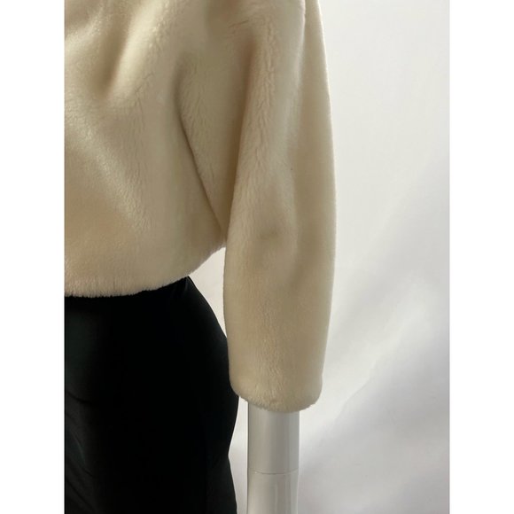 Vintage Neiman Marcus Womens Open Front Jacket Ivory Borgana Faux Fur Collar M - Picture 5 of 12